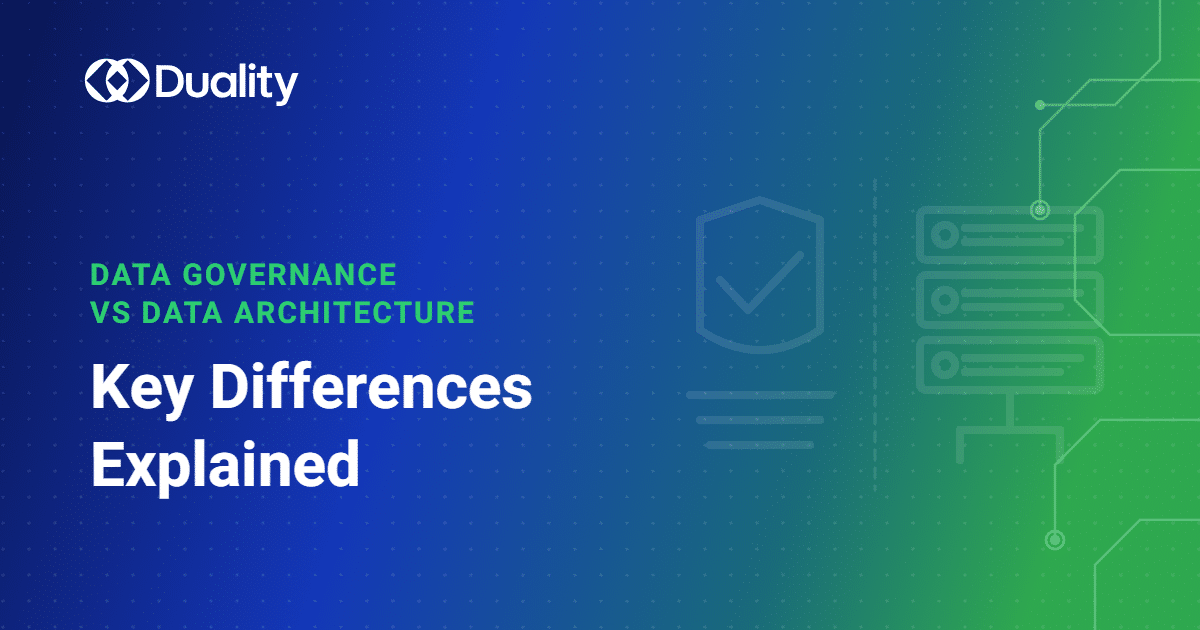 Diagram illustrating the difference between data governance and data architecture as policy versus technical enforcement layers.